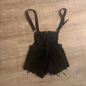 Black denim overalls